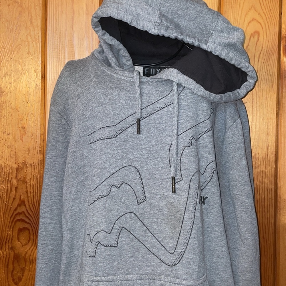 Fox racing hoodie gray and back sweatshirt size medium heritage forge dirt bike - Picture 3 of 6